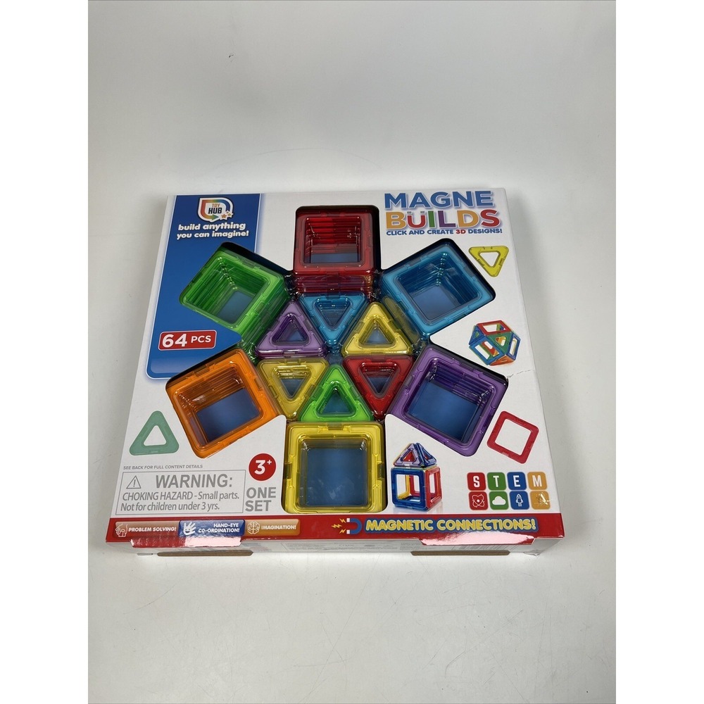 NEW MAGNE bUILDS MAGNETIC TILES Kids Building Kit with 64 Tiles